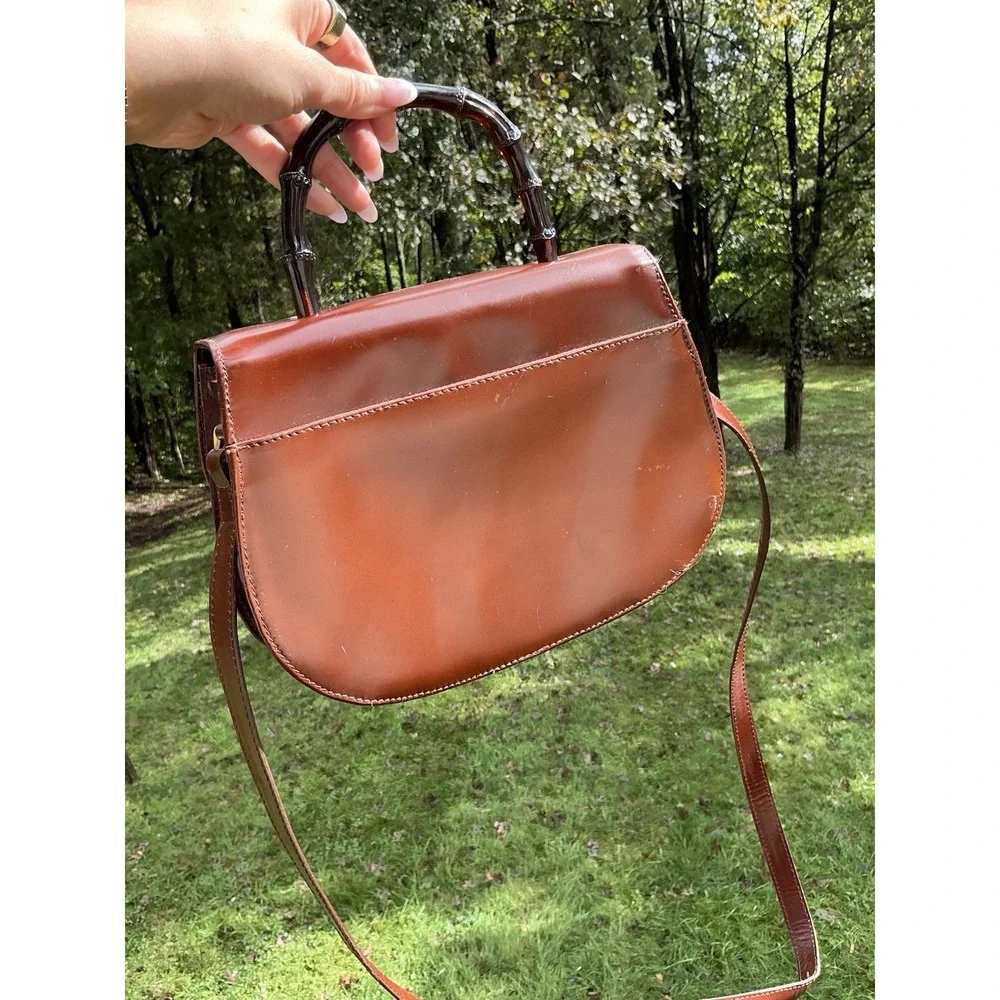 Vintage Brown Etienne Aigner Crossbody Bag‎ Bamboo Style Handle Rare Purse - Picture 4 of 10